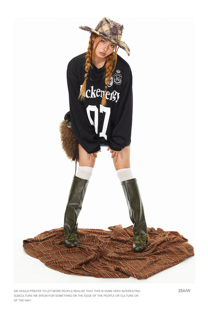 Number 07 V Neck Long Sleeve T-Shirt