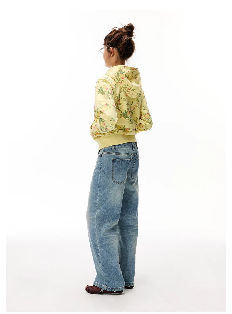 Floral Hooded Zip Sweatshirt product photo, yellow