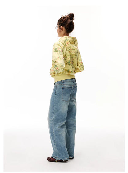 Floral Hooded Zip Sweatshirt product photo, yellow