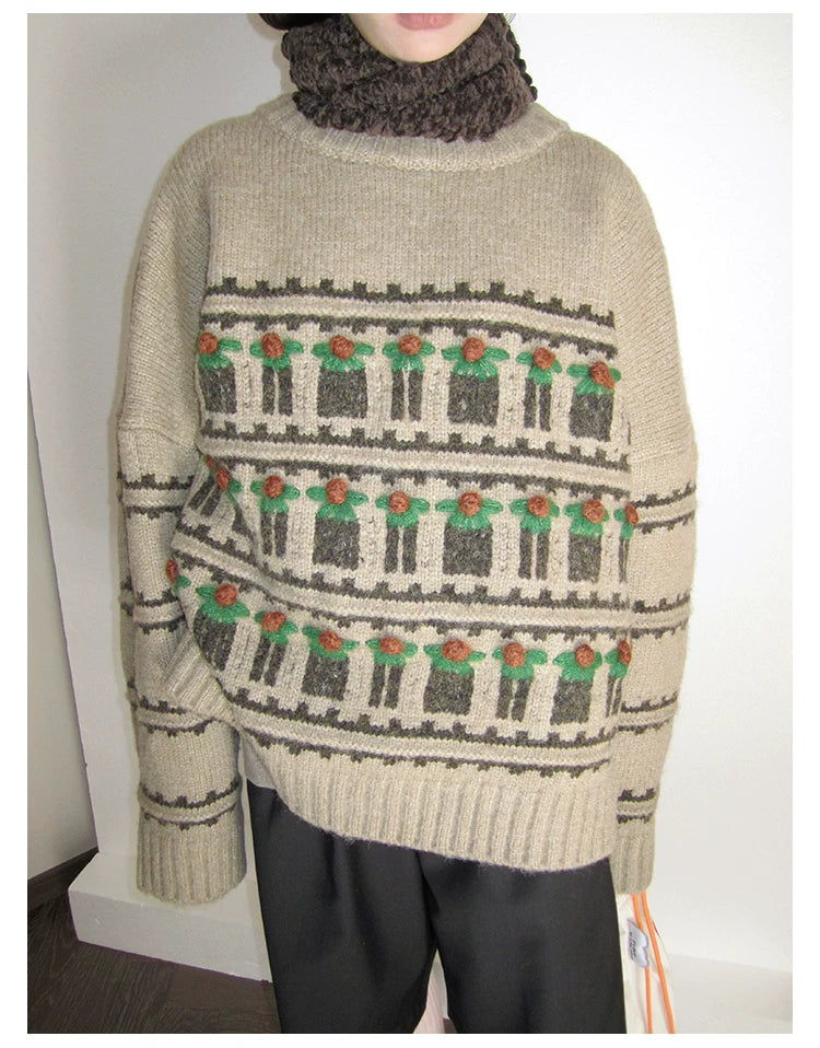 Fair Isle Striped Crew-Neck Sweater