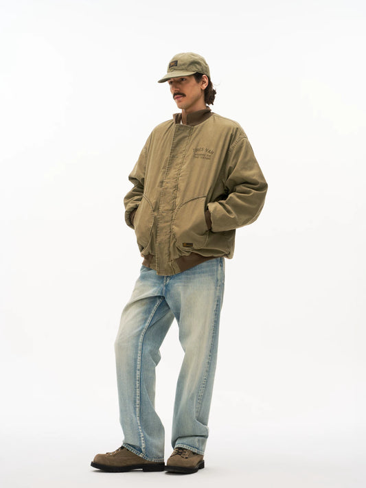 Washed Insulated Deck Jacket in black