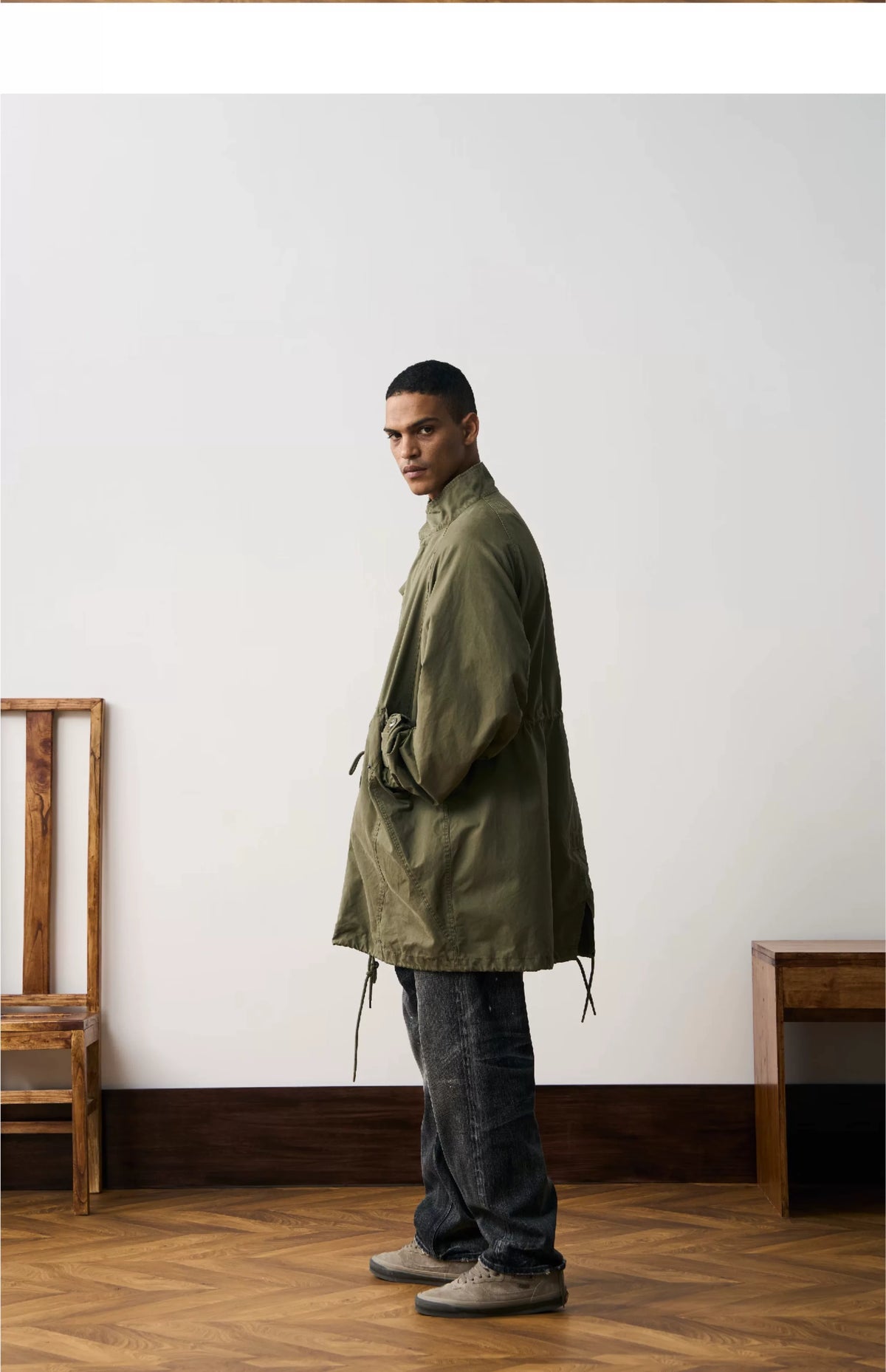 Hooded Fishtail Military Parka in olive product photo