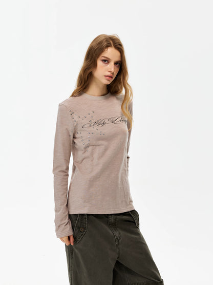 Unisex Star Graphic Long Sleeve T-Shirt in beige