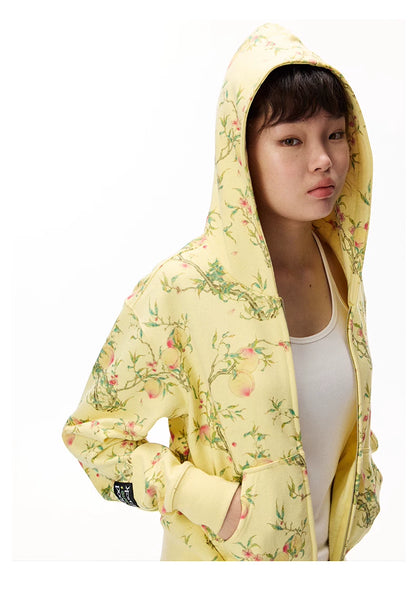 Floral Hooded Zip Sweatshirt product photo, yellow