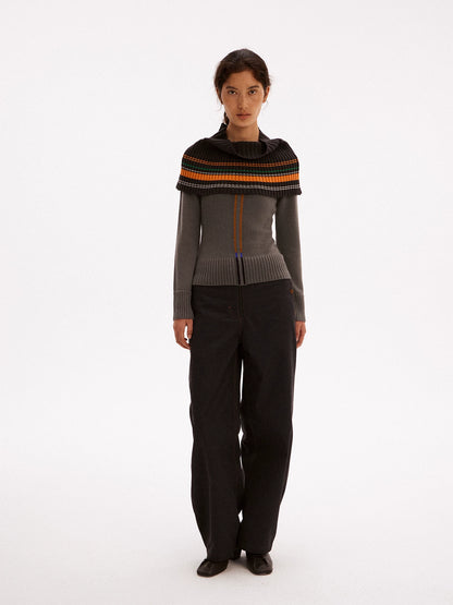 Striped Wool Blend Shoulder Cape