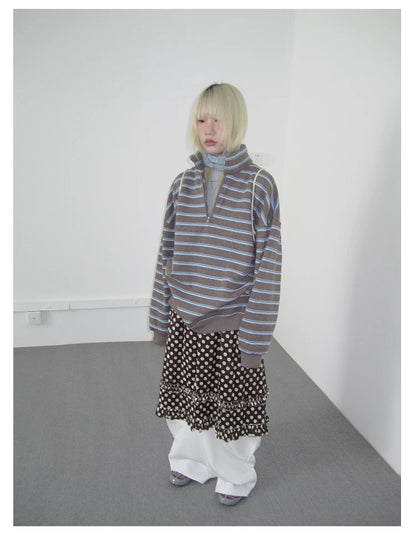 Brown Stripe Half-Zip Sweatshirt