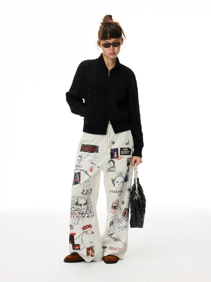 Printed Knit Straight-Leg Sweatpants