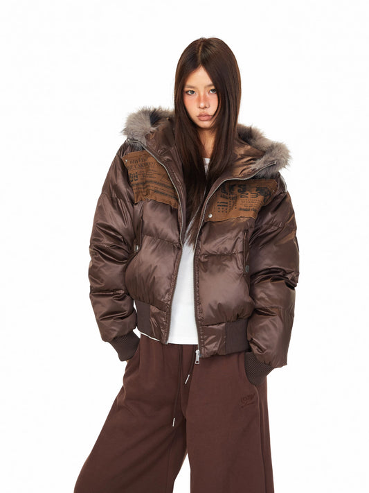 Faux Fur Collar Puffer Jacket product view