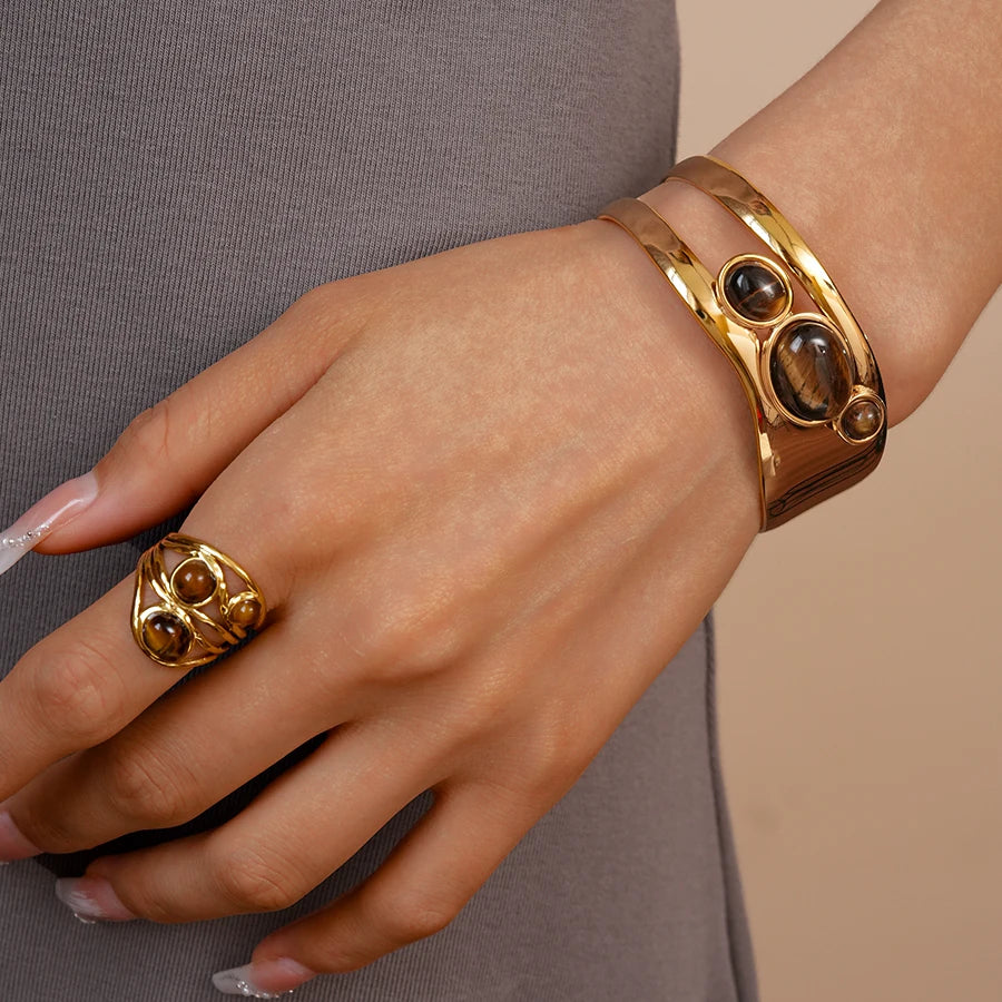Vintage Tiger Eye Bracelet & Ring Set