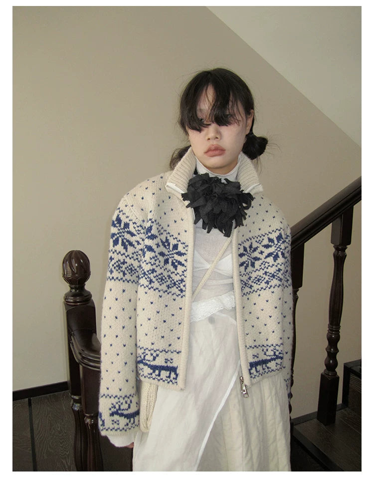 Fair Isle Cropped Knit Cardigan