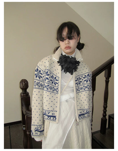 Fair Isle Cropped Knit Cardigan