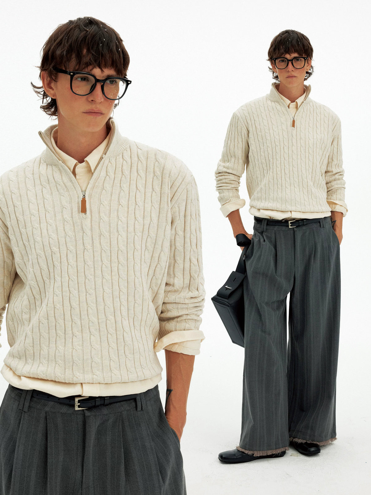 Unisex Vintage Cable-Knit Half-Zip Sweater