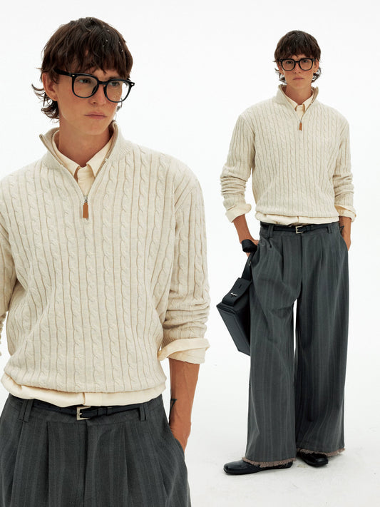 Unisex Vintage Cable-Knit Half-Zip Sweater