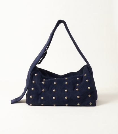 Studded Wide Strap Large Capacity Shoulder Bag product shot in navy