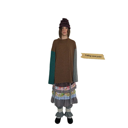 Langarm-Sweatshirt mit braunen Streifen und Polka Dots