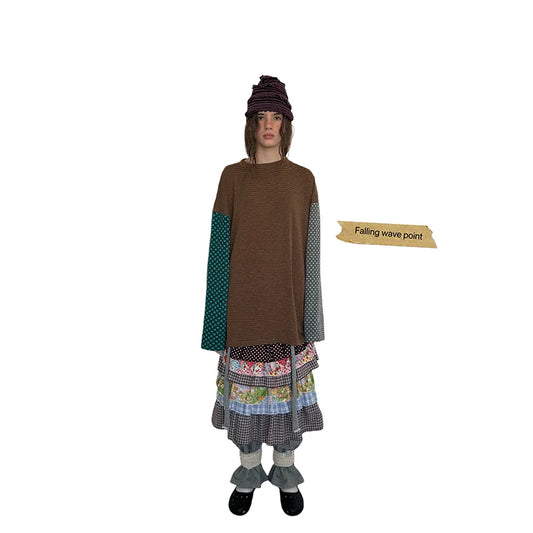 Brown Stripe and Polka Dot Long Sleeve Sweatshirt - view 1