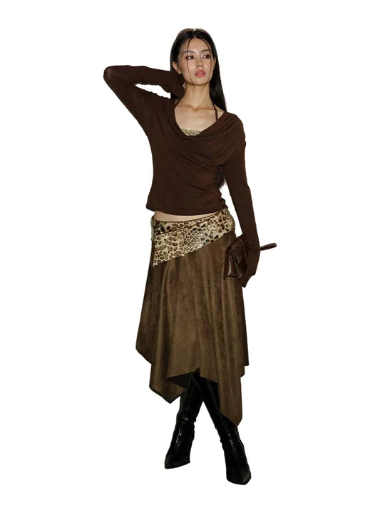 Asymmetric Suede-Effect Skirt