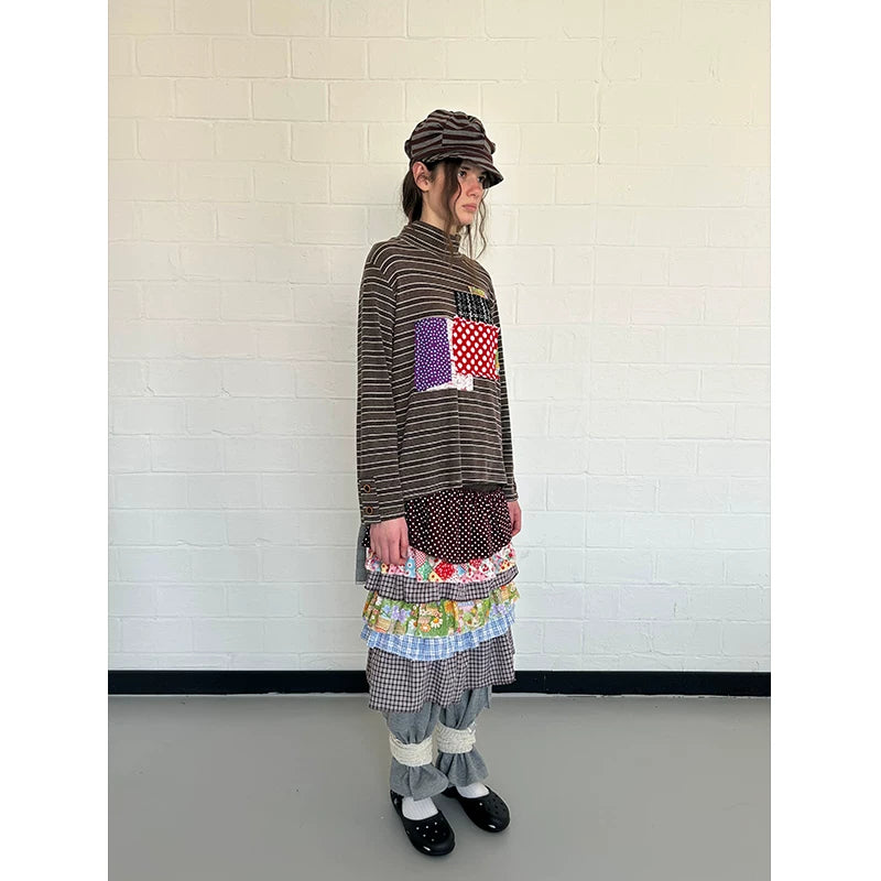 Colorblock Tiered Midi Skirt