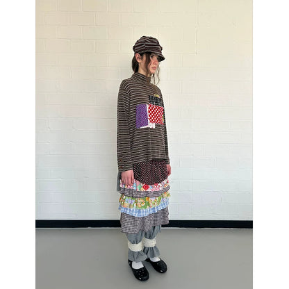 Colorblock Tiered Midi Skirt