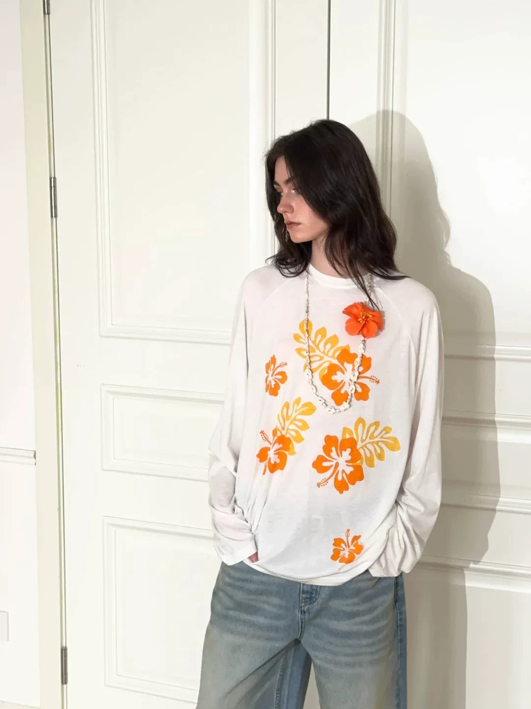 Tropical Floral Raglan Long Sleeve T-Shirt