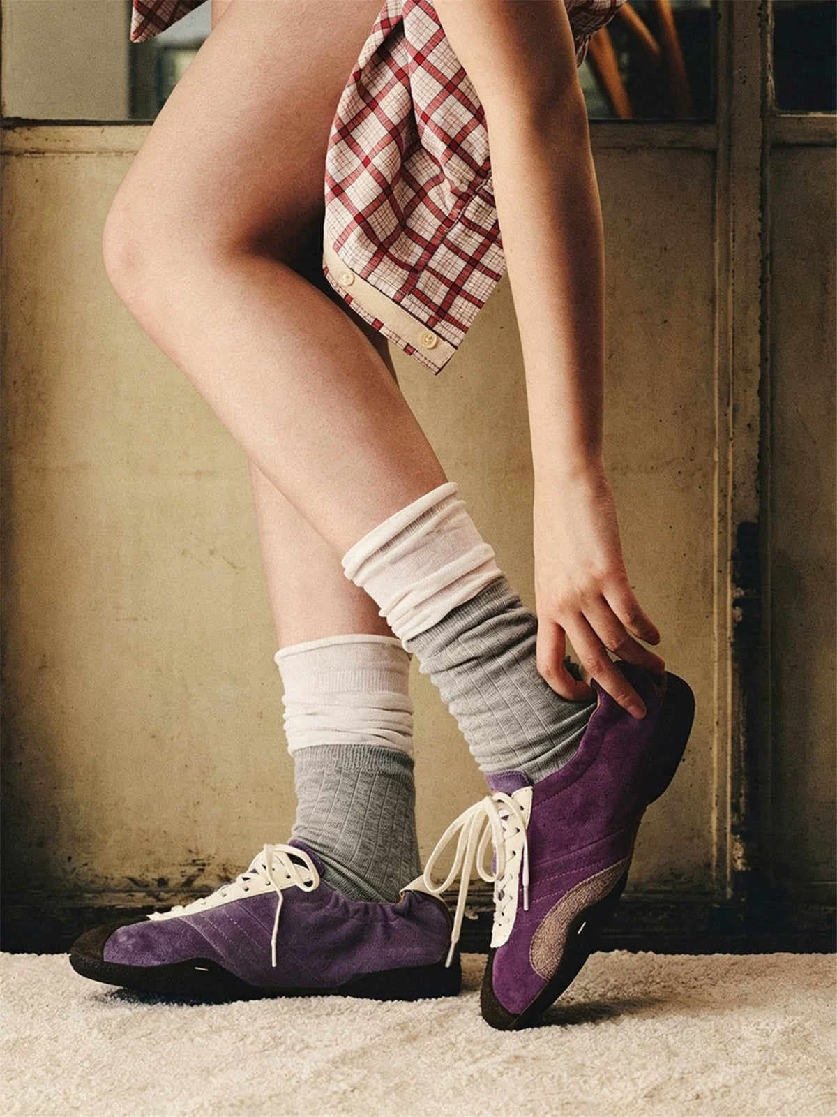 Imperial Purple Mismatched Ballet Trainer Sneakers