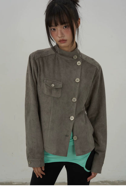 Asymmetric Button Faux Suede Jacket