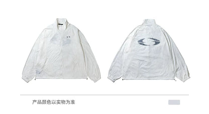 Crinkled Stand Collar Zip Jacket
