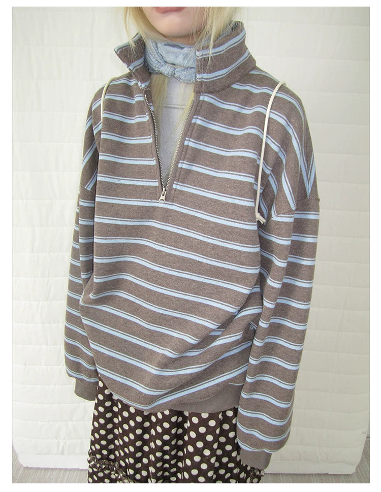 Brown Stripe Half-Zip Sweatshirt