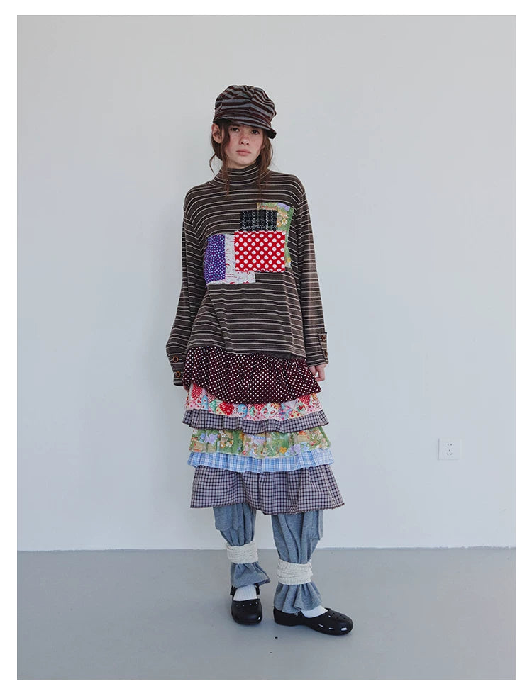 Colorblock Tiered Midi Skirt