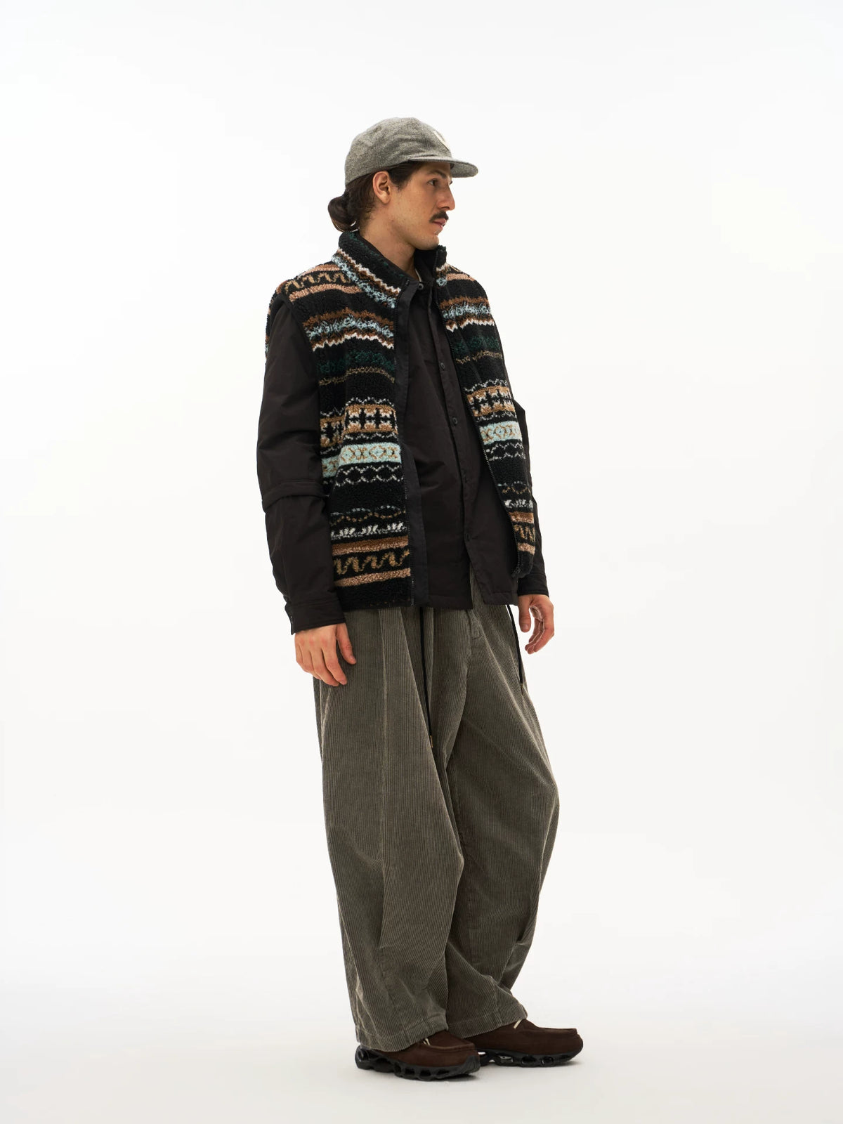 Washed Corduroy Balloon Trousers in brown product photo