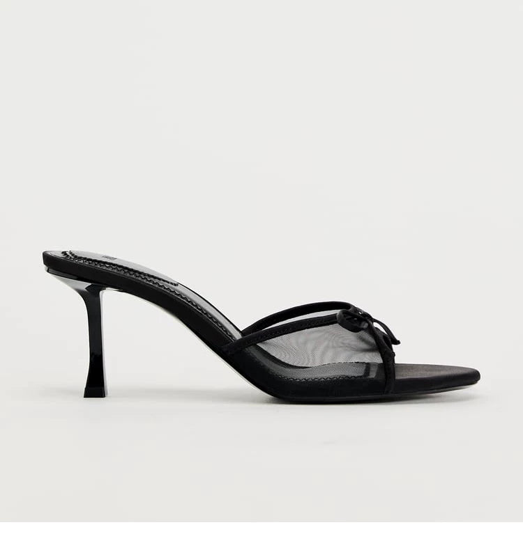 Women's Bow Open Toe High-Heel Mule Sandals