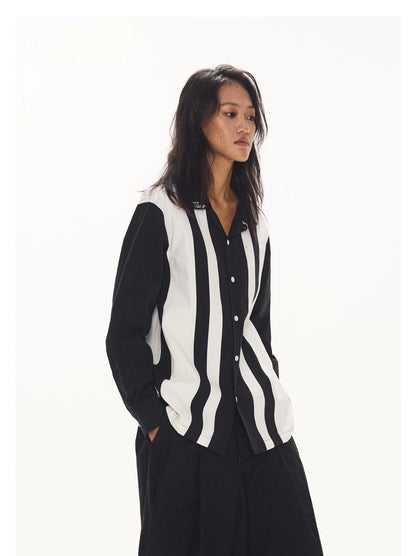 Contrast Stripe Button Up Shirt black and white product view