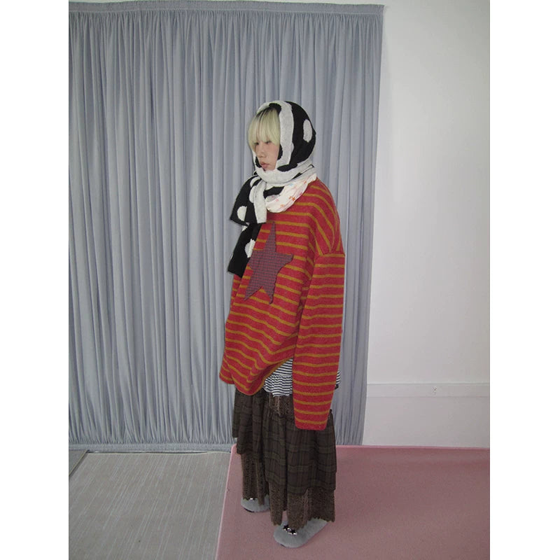 Star Stripe Patchwork Knit Sweater