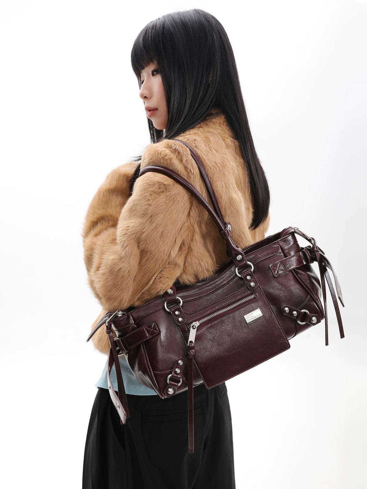 Burgundy Studded Zip Underarm Bag product photo