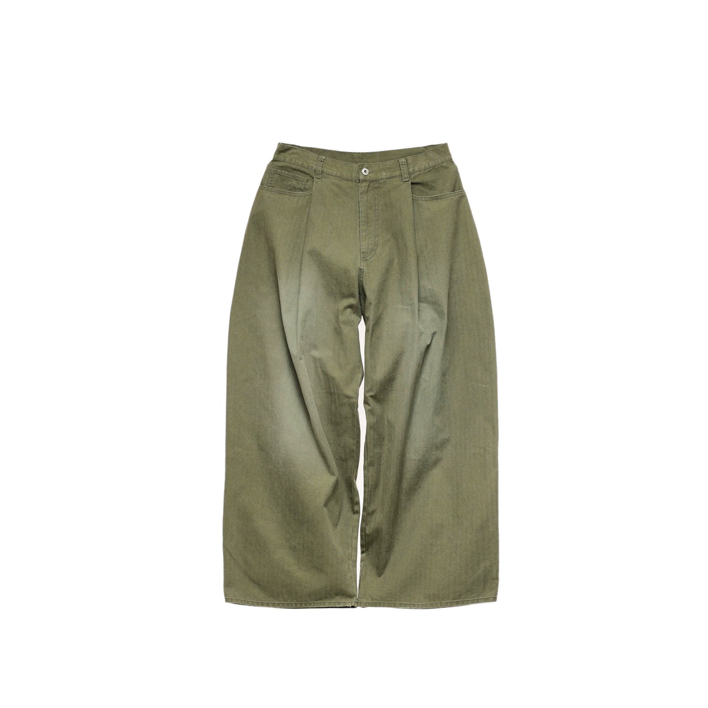 Washed Green Herringbone Wide Leg Pants