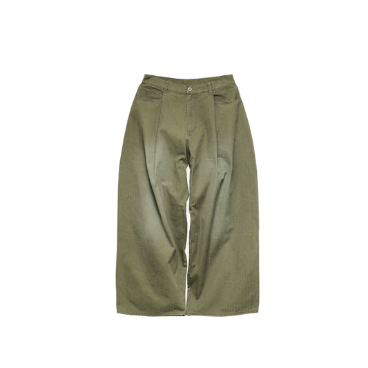 Washed Green Herringbone Wide Leg Pants