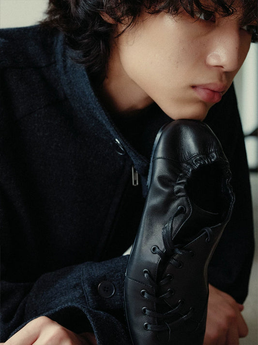 Genuine Leather German Trainers with Asymmetric Strap & Ruched Heel Shoes