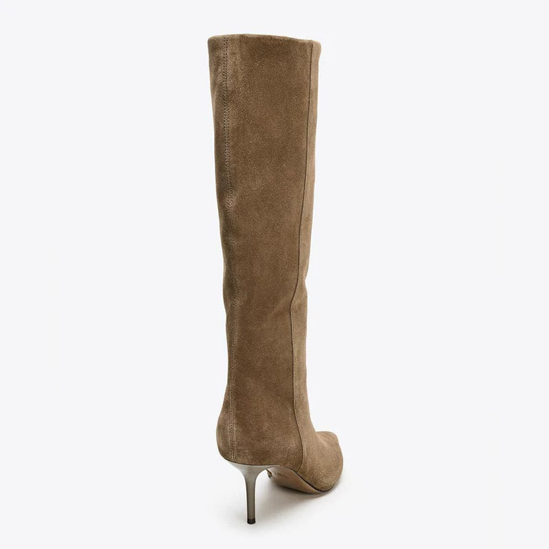 Women's Pointed Toe Stiletto Wide-Shaft Knee-High Boots