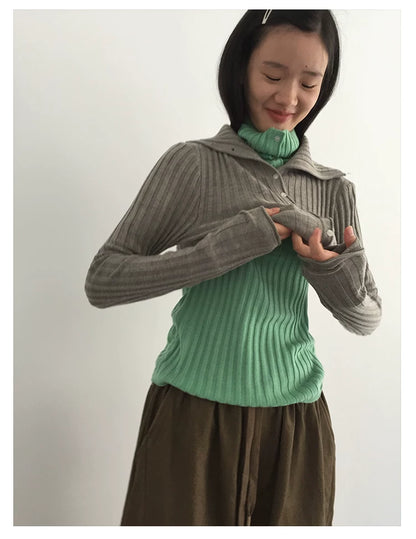 Ribbed Mock-Neck Knit Top