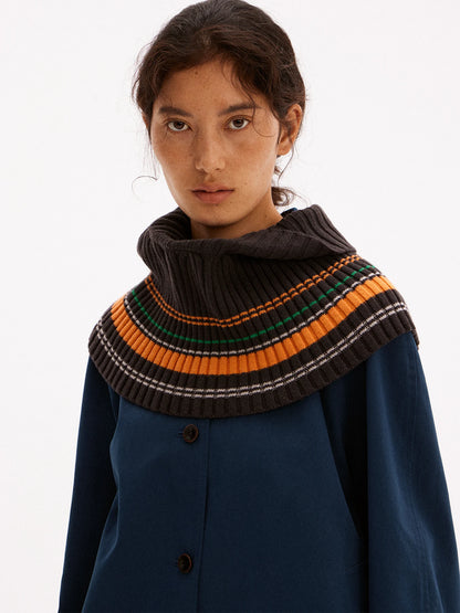 Striped Wool Blend Shoulder Cape