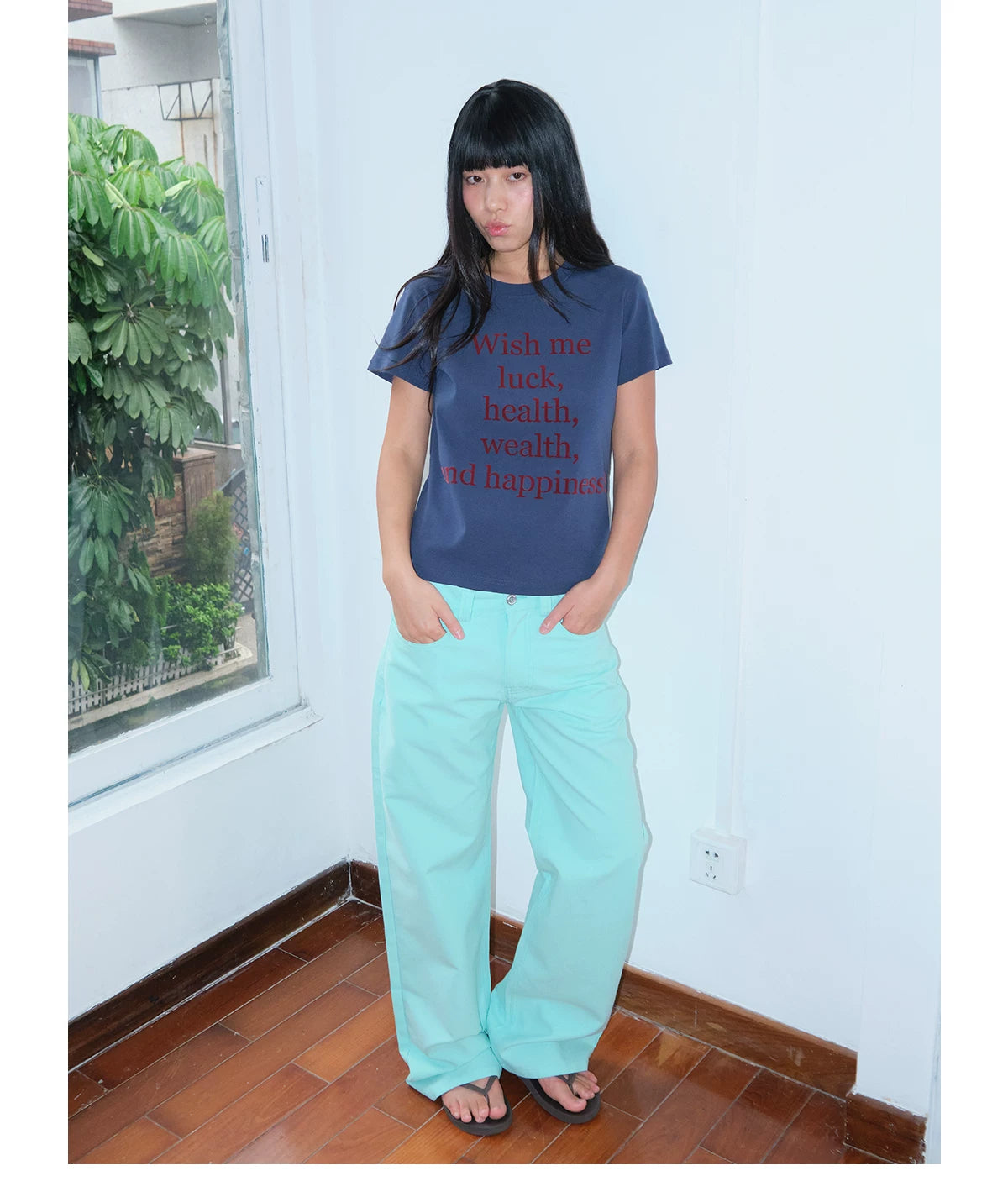 Black Horse Print Mid-Low Rise Straight-Leg Pants