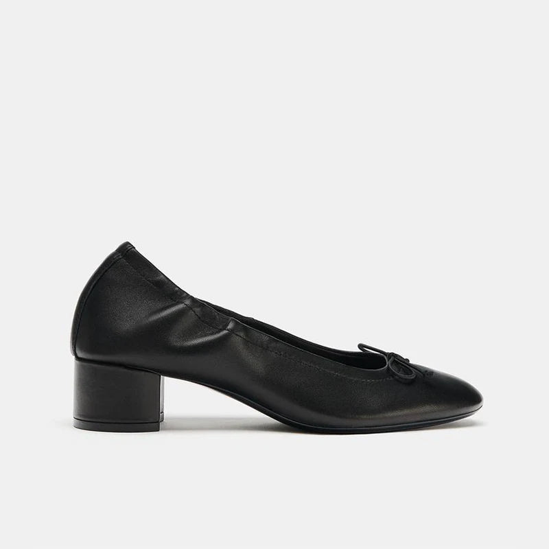 Women's Ruched Bow Block Heel Mary Jane Shoes