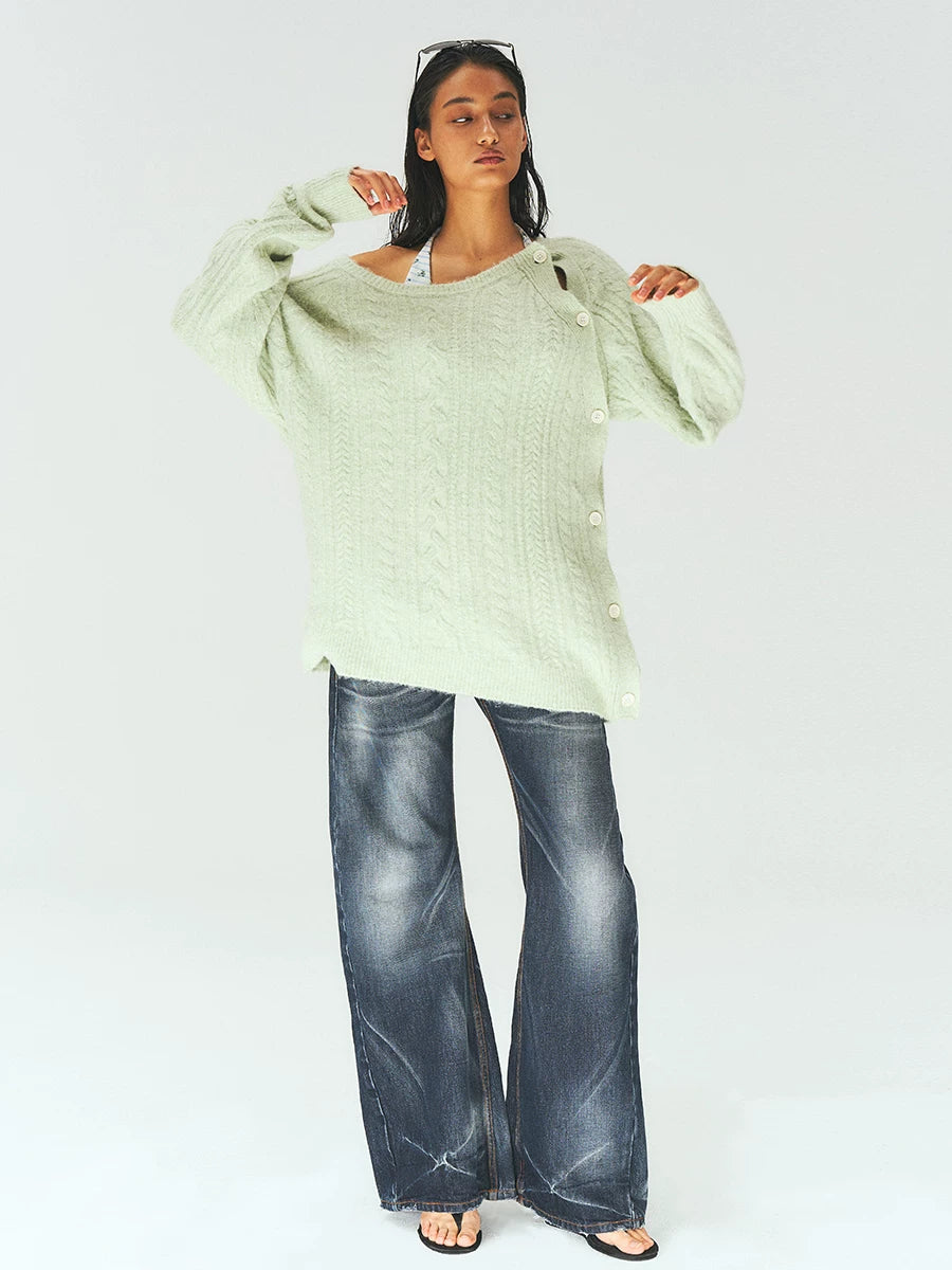 Mint Wool Blend Cable Knit Sweater product photo