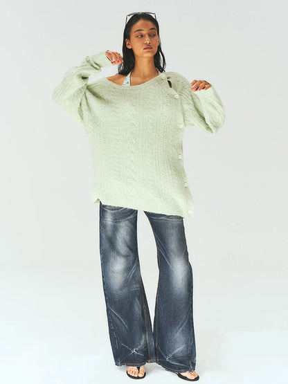 Mint Wool Blend Cable Knit Sweater product photo