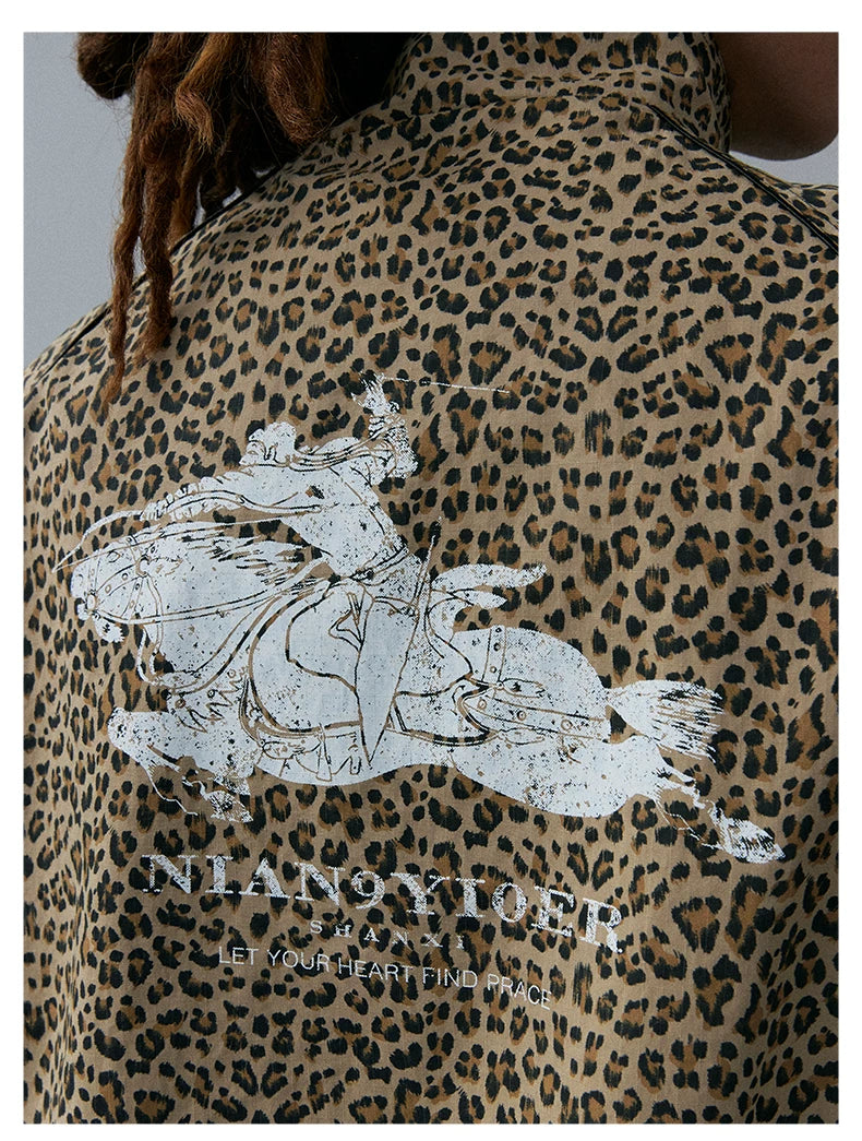 Leopard Print Stand Collar Jacket