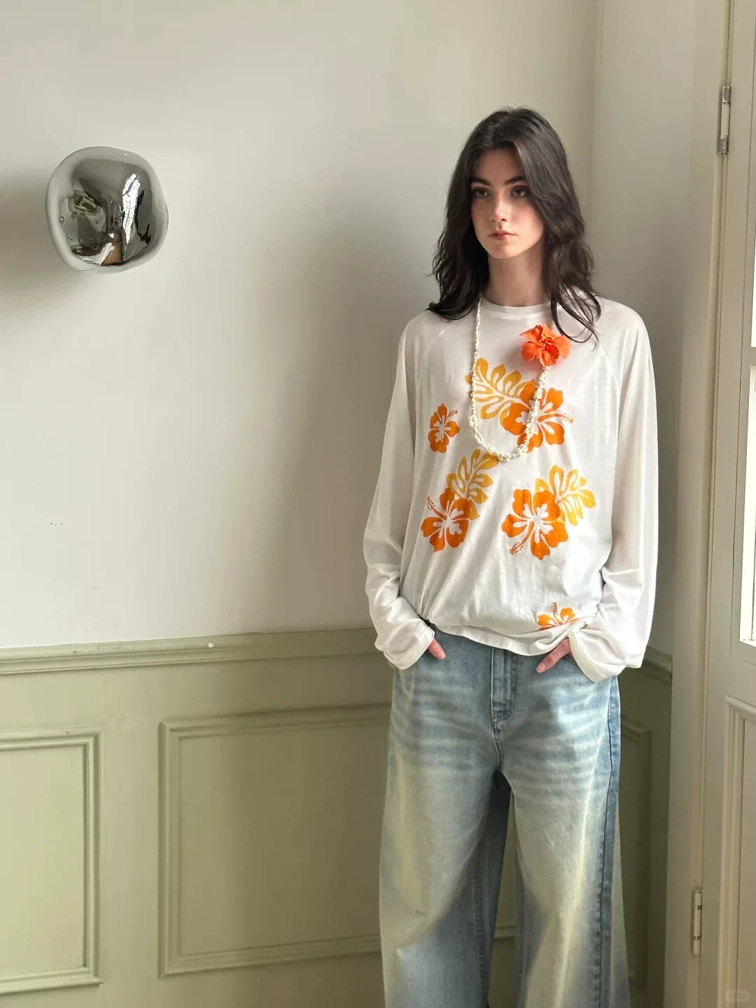 Tropical Floral Raglan Long Sleeve T-Shirt
