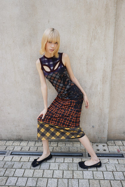 TropicEye Plaid Mesh Sleeveless Long Dress