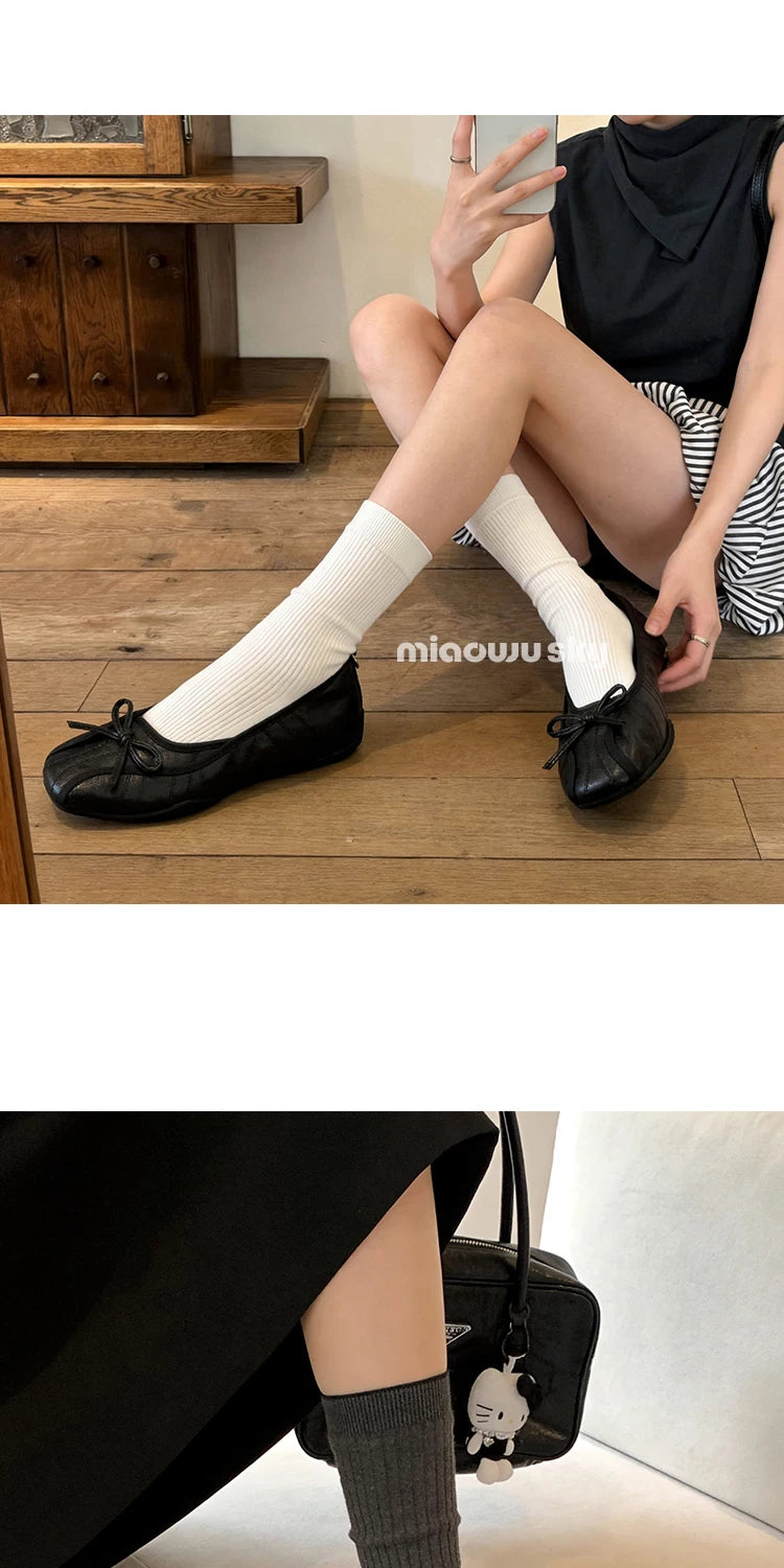Leather Bow Ballet Flats