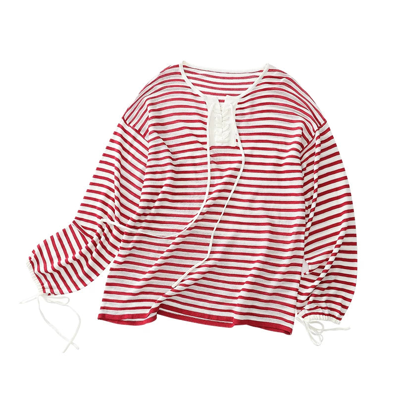 Striped V Neck Knit Top