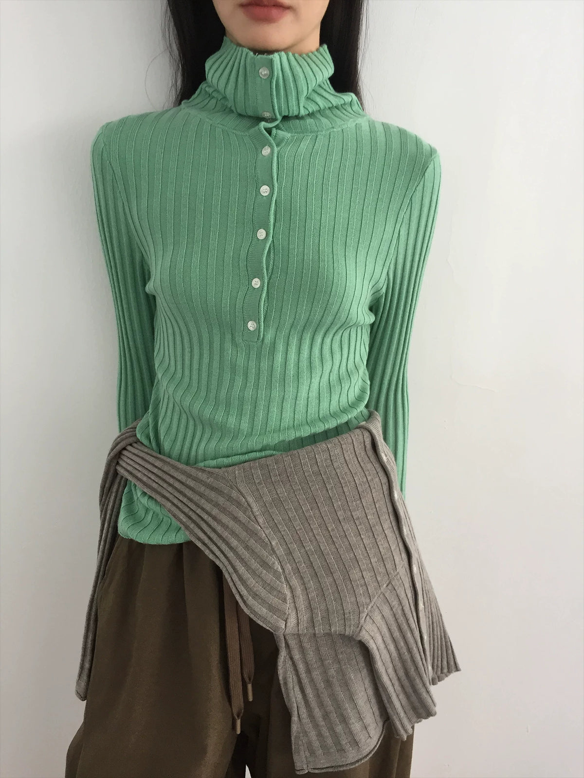 Ribbed Mock-Neck Knit Top